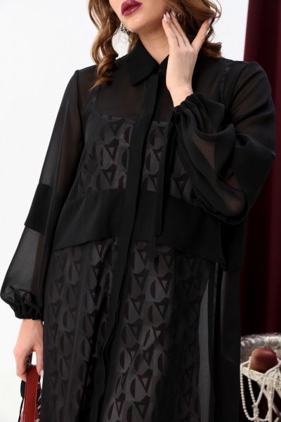 Платье с складками и комбинированным нижним платьем NikVa 943-1 чёрный+бургунди ромбы - фото 5