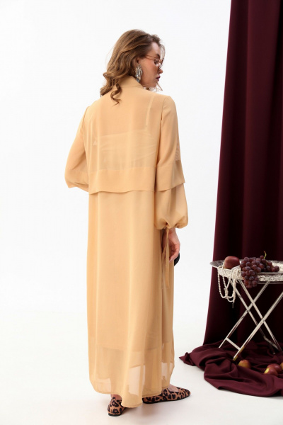 Кардиган с складками и рубашечным воротником из шифона NikVa 944-2 песок - фото 7
