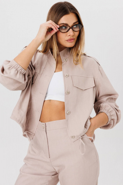Бежевый льняной бомбер свободного кроя для повседневности AMIE by Ma Сherie 6006 бежевый - фото 6