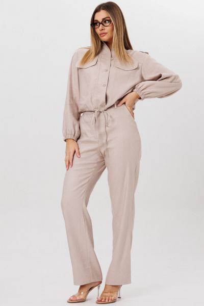 Бежевый льняной бомбер свободного кроя для повседневности AMIE by Ma Сherie 6006 бежевый - фото 2