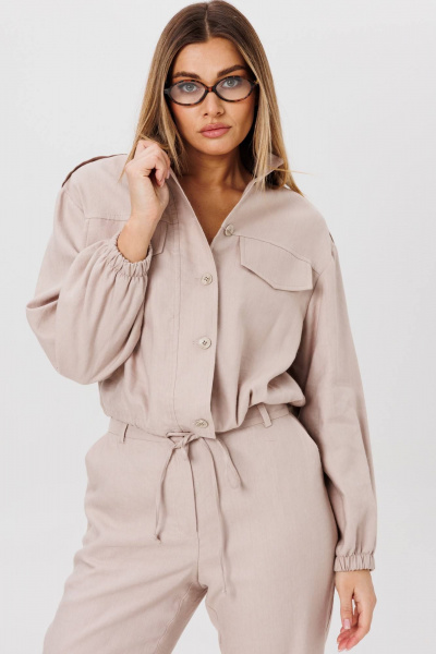 Бежевый льняной бомбер свободного кроя для повседневности AMIE by Ma Сherie 6006 бежевый - фото 1