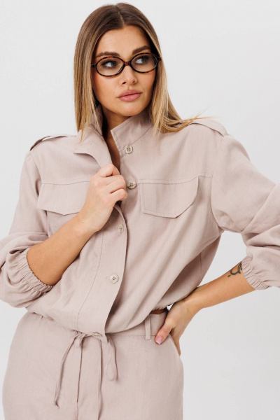 Деловой комплект бежевый леновый бомбер и брюки свободного силуэта AMIE by Ma Сherie 8010 бежевый - фото 9