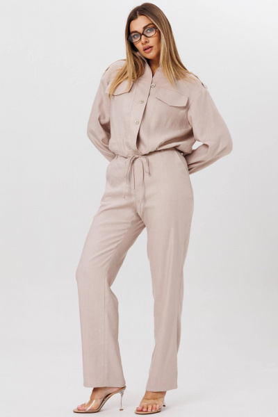 Деловой комплект бежевый леновый бомбер и брюки свободного силуэта AMIE by Ma Сherie 8010 бежевый - фото 8