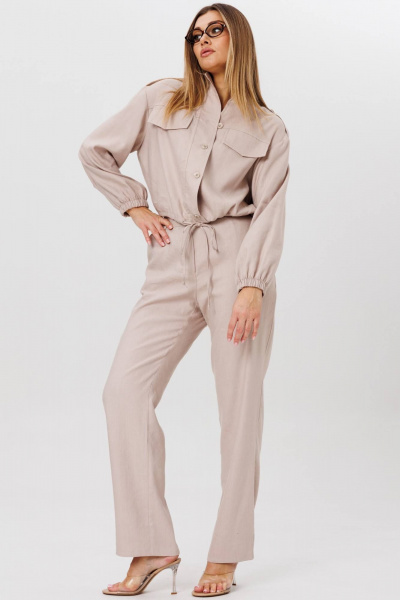 Деловой комплект бежевый леновый бомбер и брюки свободного силуэта AMIE by Ma Сherie 8010 бежевый - фото 7