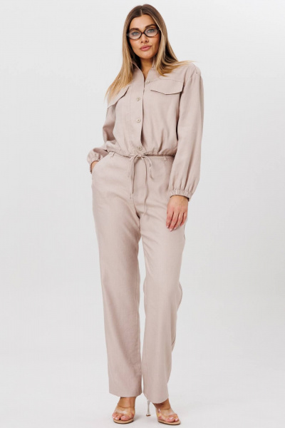 Деловой комплект бежевый леновый бомбер и брюки свободного силуэта AMIE by Ma Сherie 8010 бежевый - фото 5