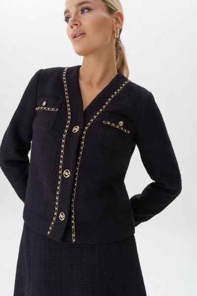 Черный твидовый костюм с жакетом и юбкой для делового стиля Urs 23-267-1 черный - фото 7