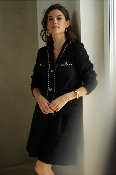 Черный твидовый костюм с жакетом и юбкой для делового стиля Urs 23-267-1 черный - фото 5