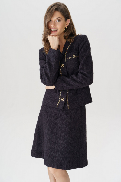 Черный твидовый костюм с жакетом и юбкой для делового стиля Urs 23-267-1 черный - фото 4