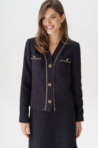 Черный твидовый костюм с жакетом и юбкой для делового стиля Urs 23-267-1 черный - фото 3