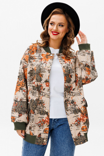 Бежевый текстильный бомбер с принтом для повседневного образа Urs 24-387-1 мультиколор - фото 7