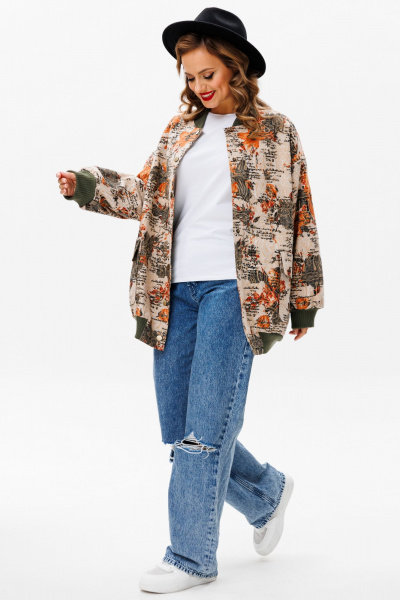 Бежевый текстильный бомбер с принтом для повседневного образа Urs 24-387-1 мультиколор - фото 6
