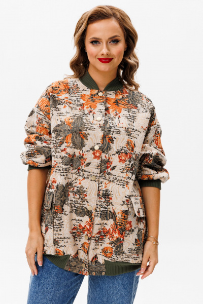 Бежевый текстильный бомбер с принтом для повседневного образа Urs 24-387-1 мультиколор - фото 5