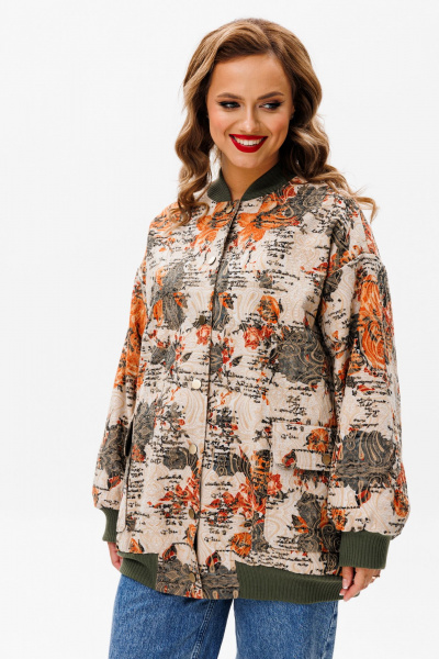 Бежевый текстильный бомбер с принтом для повседневного образа Urs 24-387-1 мультиколор - фото 4