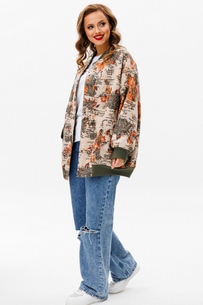 Бежевый текстильный бомбер с принтом для повседневного образа Urs 24-387-1 мультиколор - фото 2