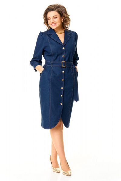 Джинсовое платье полуприлегающего силуэта с карманами и поясом VI ORO VR-1173 деним - фото 2