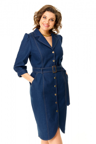 Джинсовое платье полуприлегающего силуэта с карманами и поясом VI ORO VR-1173 деним - фото 4