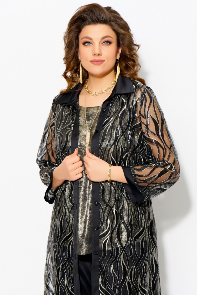 Нарядный черный кардиган на пуговицах с застежкой и стойкой воротником Fita 20257 черный+золото - фото 4