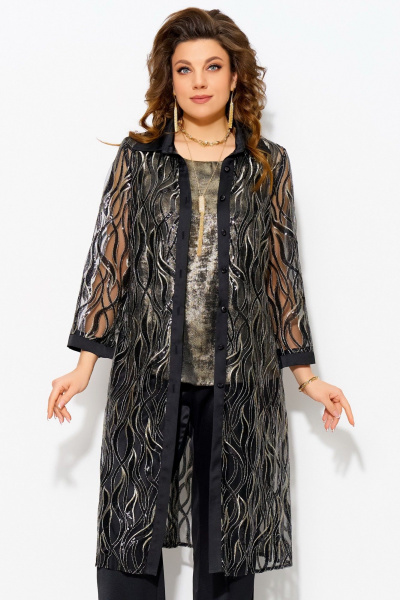 Нарядный черный кардиган на пуговицах с застежкой и стойкой воротником Fita 20257 черный+золото - фото 1