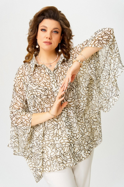 Бежевое шифоновое блузка с потайной застежкой и воротником Fita 20349 бежевый - фото 5