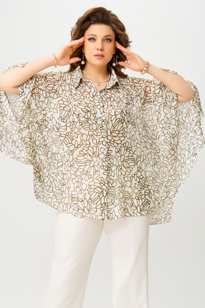 Бежевое шифоновое блузка с потайной застежкой и воротником Fita 20349 бежевый - фото 3