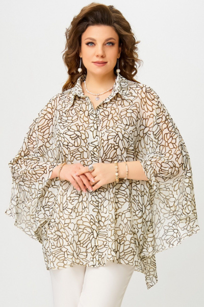 Бежевое шифоновое блузка с потайной застежкой и воротником Fita 20349 бежевый - фото 1