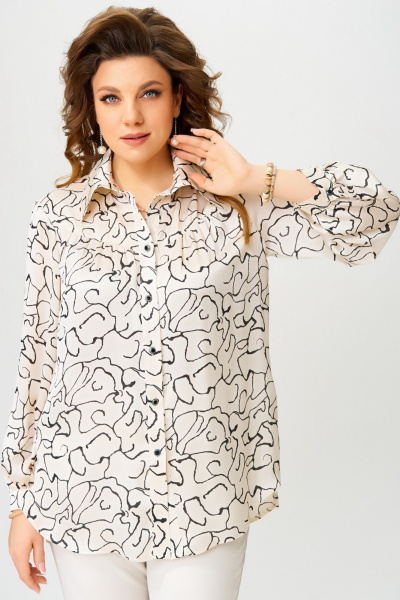 Блуза приталенного силуэта с кокеткой и застежкой пуговицами Fita 20534 молочный - фото 5