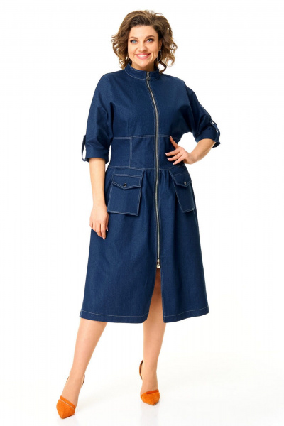 Платье с рельефами и рукавом летучая мышь для повседневности VI ORO VR-1174 деним - фото 1