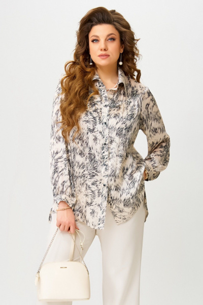 Блуза прямого силуэта с кокеткой и застежкой пуговицами Fita 20535 беж+черный - фото 5