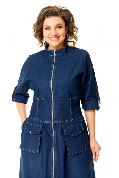 Платье с рельефами и рукавом летучая мышь для повседневности VI ORO VR-1174 деним - фото 5