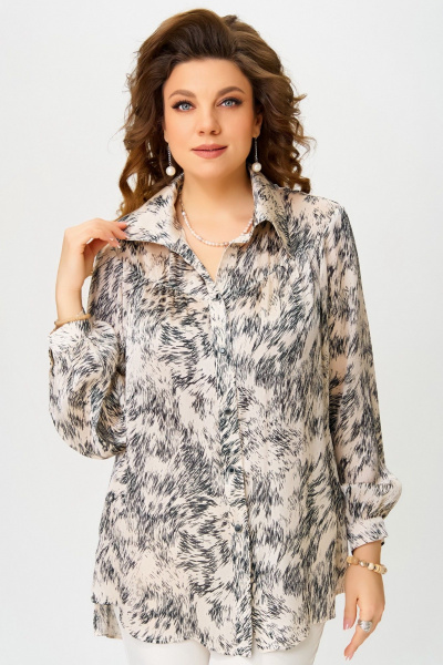 Блуза прямого силуэта с кокеткой и застежкой пуговицами Fita 20535 беж+черный - фото 2