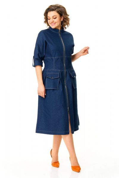 Платье с рельефами и рукавом летучая мышь для повседневности VI ORO VR-1174 деним - фото 4