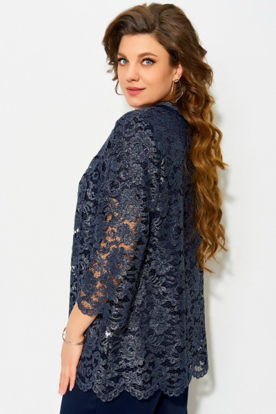 Нарядный кружевной кардиган с витонами и красивым переливом Fita 20592 темно-синий - фото 8