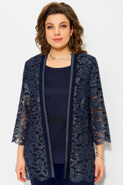 Нарядный кружевной кардиган с витонами и красивым переливом Fita 20592 темно-синий - фото 2