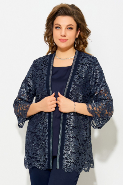 Нарядный кружевной кардиган с витонами и красивым переливом Fita 20592 темно-синий - фото 1