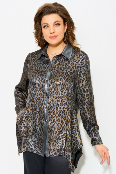 Блуза полуприлегающего силуэта с леопардовым принтом и отделкой из сатина Fita 20641 леопард+серебро - фото 5