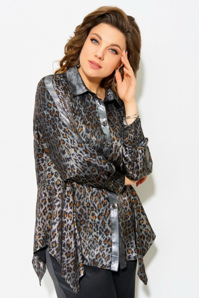 Блуза полуприлегающего силуэта с леопардовым принтом и отделкой из сатина Fita 20641 леопард+серебро - фото 4