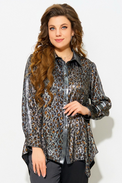 Блуза полуприлегающего силуэта с леопардовым принтом и отделкой из сатина Fita 20641 леопард+серебро - фото 3