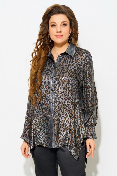Блуза полуприлегающего силуэта с леопардовым принтом и отделкой из сатина Fita 20641 леопард+серебро - фото 2