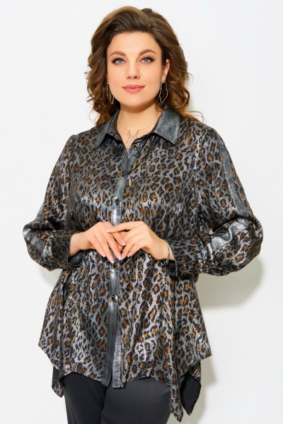Блуза полуприлегающего силуэта с леопардовым принтом и отделкой из сатина Fita 20641 леопард+серебро - фото 1