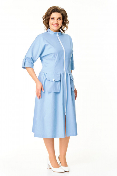 Платье с летучей мышью рукавами и отлетными карманами VI ORO VR-1174 небесный - фото 5