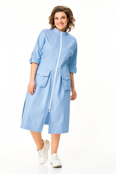 Платье с летучей мышью рукавами и отлетными карманами VI ORO VR-1174 небесный - фото 3