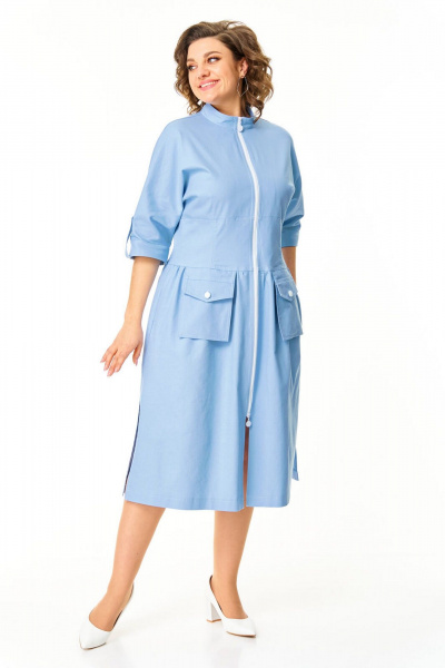 Платье с летучей мышью рукавами и отлетными карманами VI ORO VR-1174 небесный - фото 4