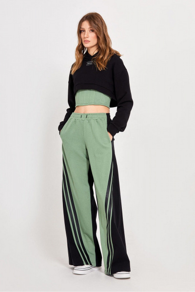 Расклешенные брюки с двухматериалом и декоративным шнурком Rivoli 3094.4 - фото 3