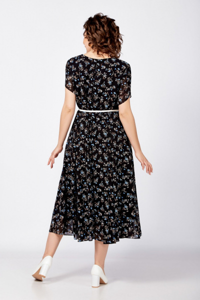 Черное платье с локальной тканью и расклешенной юбкой Swallow 814 черный/бежево-голубые_цветы - фото 7