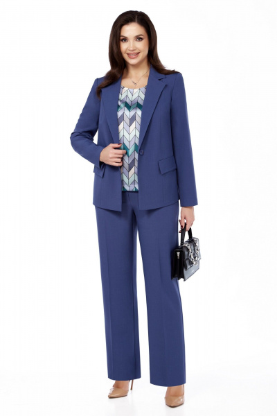 Деловой три предметный костюм из вискозы и текстиля БагираАнТа 1016 синий - фото 1