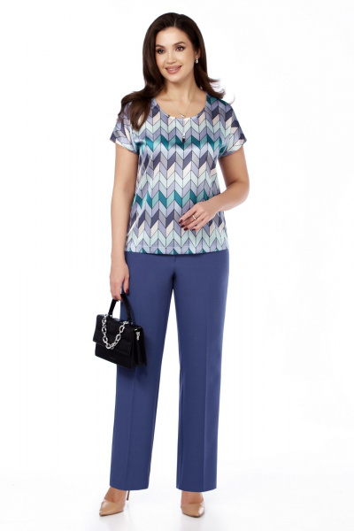 Деловой три предметный костюм из вискозы и текстиля БагираАнТа 1016 синий - фото 4