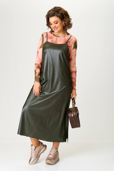 Комплект из трикотажного сарафана и лонгслива с вертикальным швом Karina deLux M-1315 - фото 1