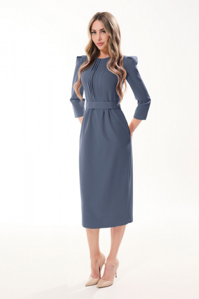 Платье деловое приталенное с карманами и поясом Golden Valley 4768-1 серый - фото 1