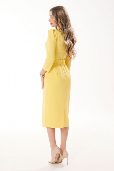 Платье деловое приталенное с карманами и поясом Golden Valley 4768-1 желтый - фото 2