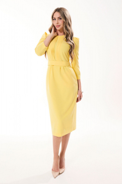Платье деловое приталенное с карманами и поясом Golden Valley 4768-1 желтый - фото 1